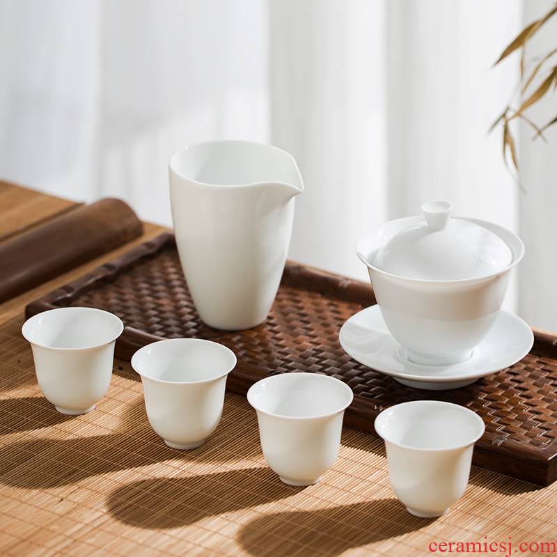 JingLan jingdezhen kung fu tea set suits for them thin body make tea tureen tea cups contracted household ceramic bowl