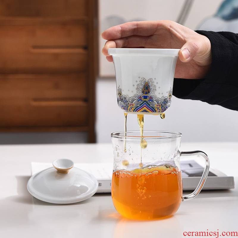 Transparent heat - resistant glass ceramic bladder office cup filter separation tea cups with cover the tea cups of tea cups