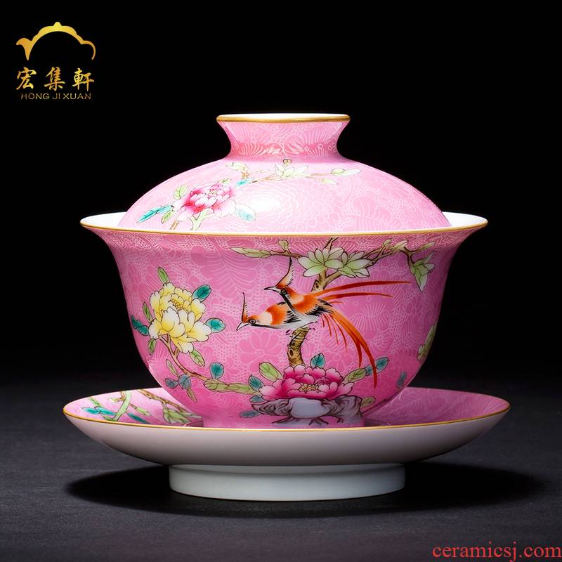 Jingdezhen ceramics tureen teacups hand - made pastel large three see kung fu tea cup to use manual pick flowers