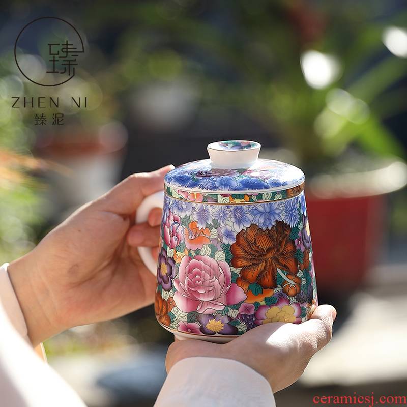 By mud colored enamel cup jingdezhen checking mugs office cup of household ceramic filter with cover glass gifts