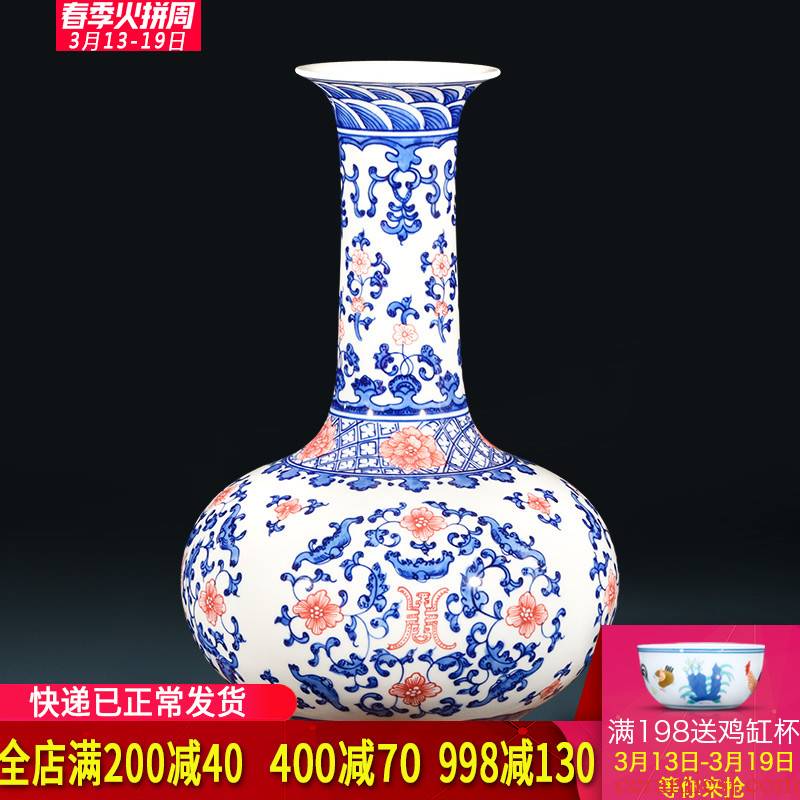 Jingdezhen ceramics hand - made archaize longevity of blue and white porcelain vase flower arranging Chinese style living room home furnishing articles