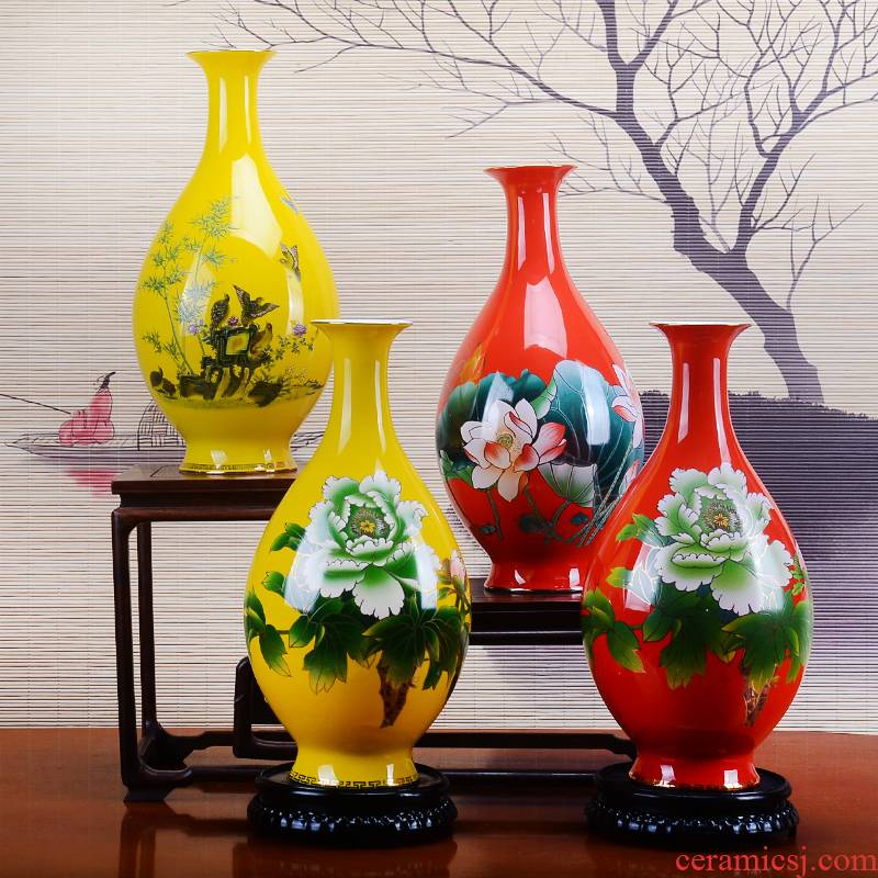 Red huang xiang feels ashamed up porcelain heap okho spring mesa design office sitting room color bamboo peony for bottle vase furnishing articles