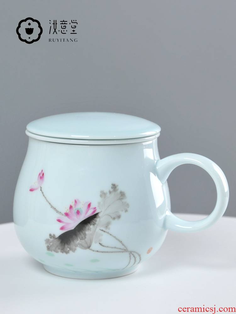 Jingdezhen ceramic cups with cover glass filter to ultimately responds a cup of tea cup keller female office separation