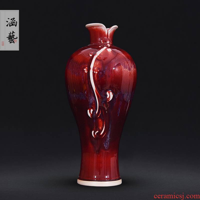 Ruby red glaze up jingdezhen ceramics Ruby red get a bottle of new Chinese style flower arrangement sitting room adornment is placed craft gift