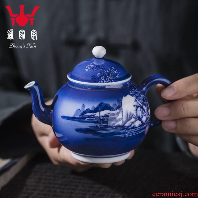 Clock home up ceramic teapot jingdezhen blue and white snow home tea tea set hand - made kunfu tea kettle single pot