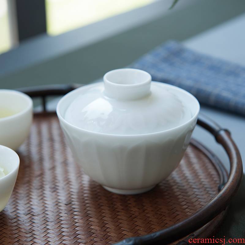 Good thing JingLan bowl of jingdezhen ceramic tea ware tea bowl thin foetus, lotus - shaped tureen tea cups kung fu tea set