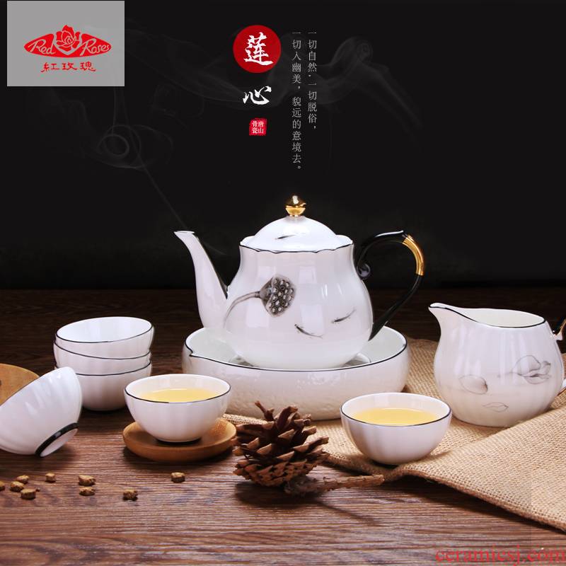 Tang Shanhong rose ipads porcelain kung fu tea set tea cup teapot and lotus the nut nine artistic porcelain tea set