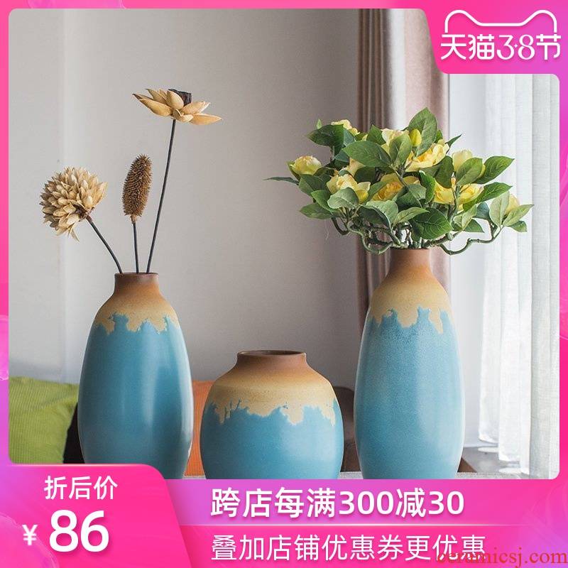 Chinese style is contracted and I Mediterranean vase home furnishing articles pottery and porcelain vase three - piece art restoring ancient ways