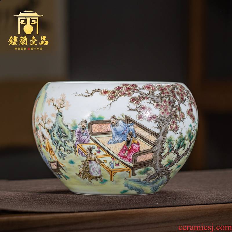 Jingdezhen ceramic all hand - made pastel peach banquet figure in hot tea to wash to cylinder washing water jar kung fu tea accessories