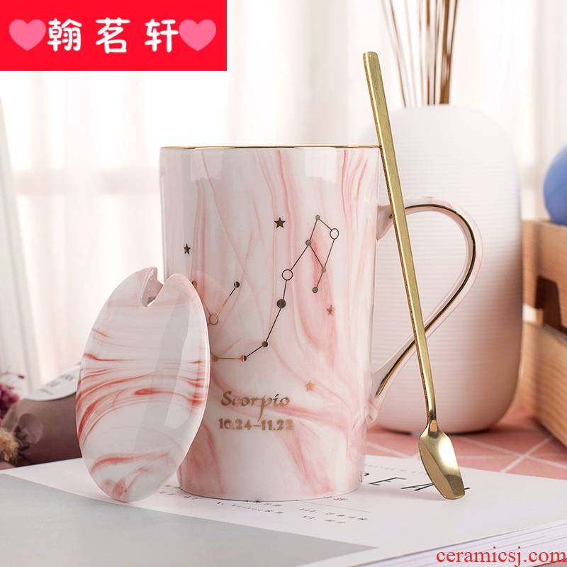 The zodiac creative Scandinavian mark cup with cover spoon contracted household glass coffee cup ceramic cup picking cups