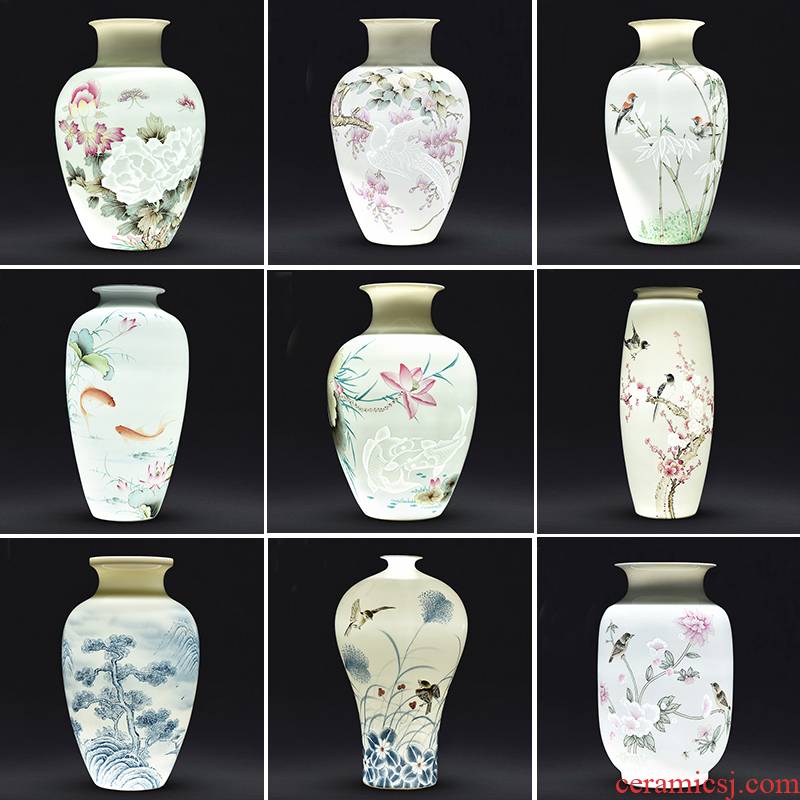 Jingdezhen ceramics hand - made exquisite pervious to light porcelain vase flower arranging the sitting room of Chinese style decoration gifts TV ark, furnishing articles