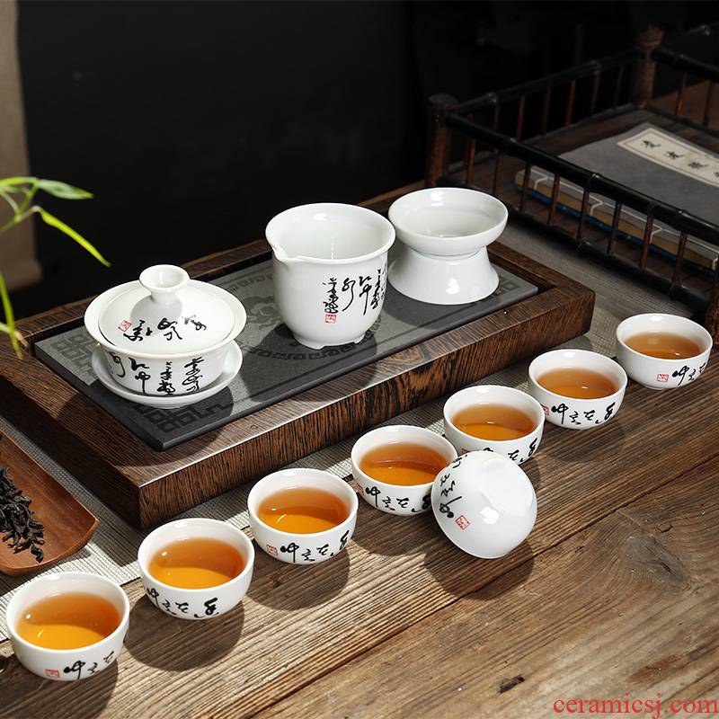 Zhuo royal kung fu tea set 12 head white porcelain teapot teacup ceramic office household gifts wholesale customizable