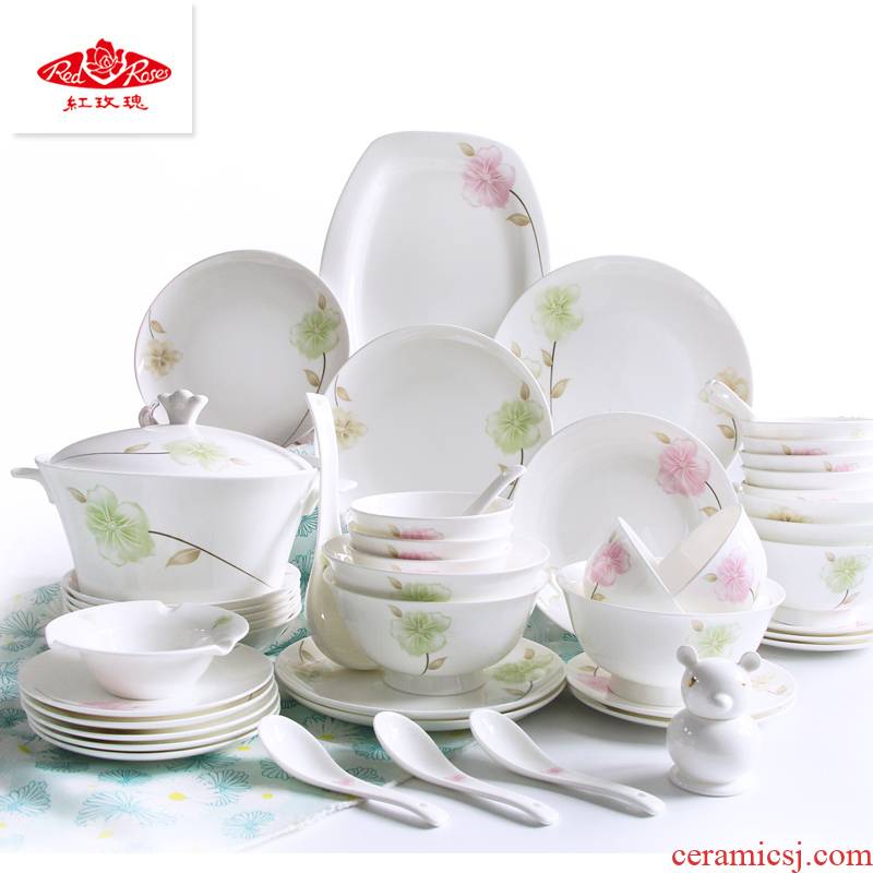 Ceramic bowl Tang Shanhong rose ipads cutlery set home dishes Korean style sheet is tasted can microwave oven are optional