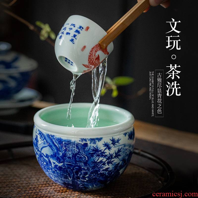 Jingdezhen pure hand - made ceramic sun wukong was built tea wash in hot water tank household kung fu tea tea accessories