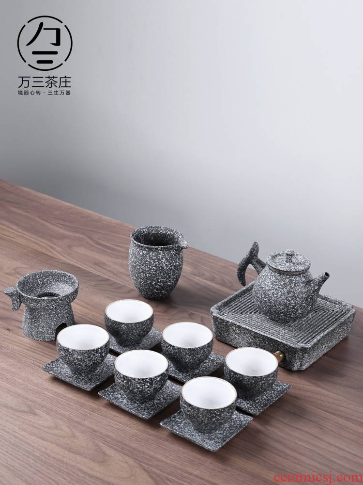 Three thousand vintage kung fu tea tea village set a complete set of contracted coarse TaoGan ceramic teapot teacup tea gift box