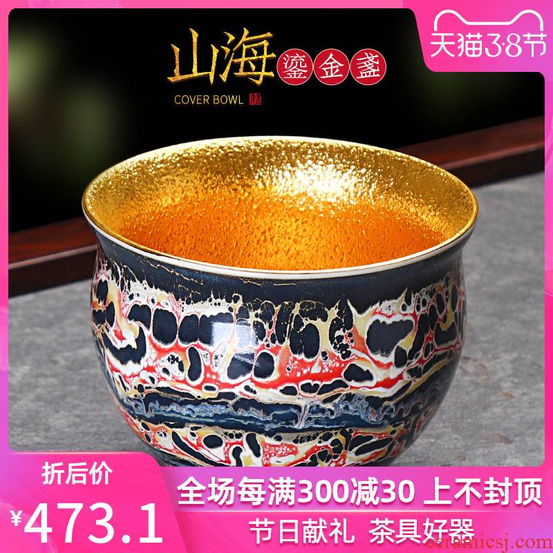 Taiwan painting pure 24 k gold cup tea cups, high - end tea ware ceramic building red glaze, the master CPU