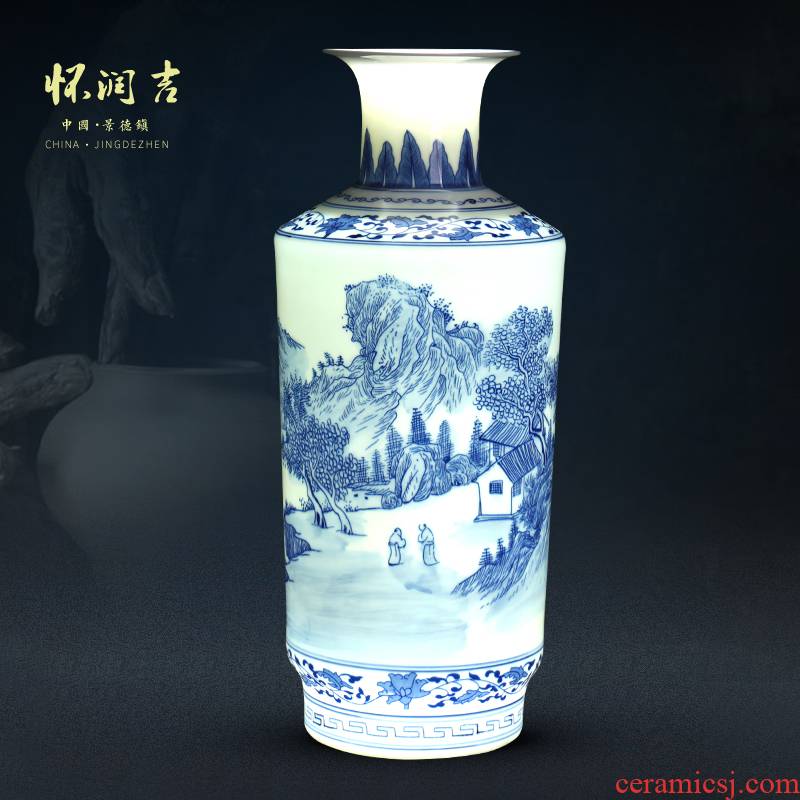 Jingdezhen blue and white landscape painting and exquisite porcelain vase archaize ceramic vase hand - made porcelain modern Chinese style decoration furnishing articles