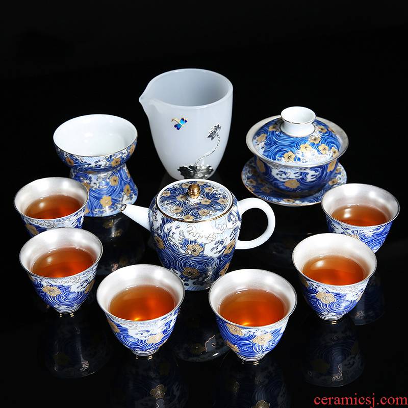 Tea set household contracted and I sitting room office ceramic teapot teacup bowl of a complete set of kung fu Tea set