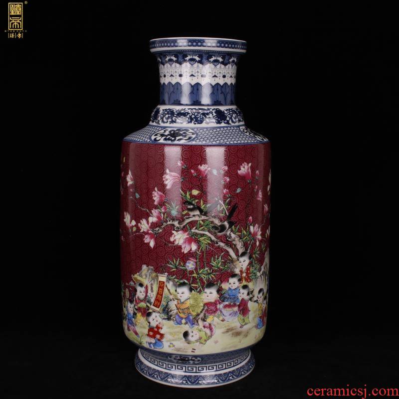 Jingdezhen imitation enamel qianlong years antique vase famille rose red flower on wooden stick Chinese antique porcelain bottle furnishing articles