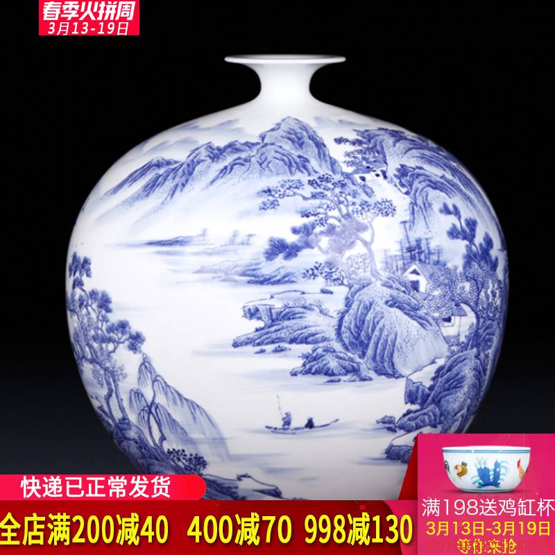 Famous master of jingdezhen ceramics hand - made pomegranates of blue and white porcelain vases, antique Chinese style living room furnishing articles