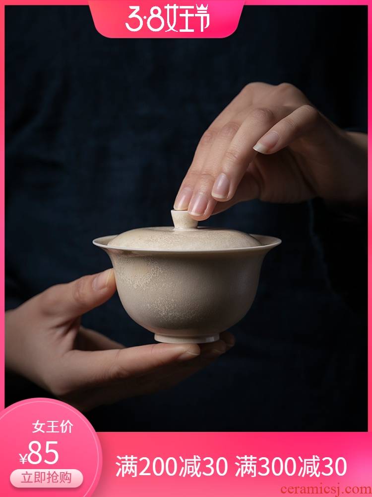 Jiangnan past manual plant ash glaze ceramic bowl tureen kung fu tea tea cup to burn only three cups of household