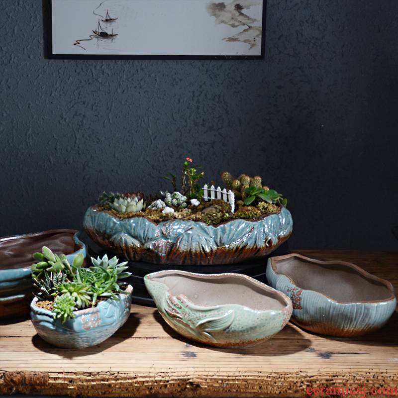 Creative fleshy flower POTS, large diameter platter is ceramic contracted big expressions using wide large extra large clearance potted the plants