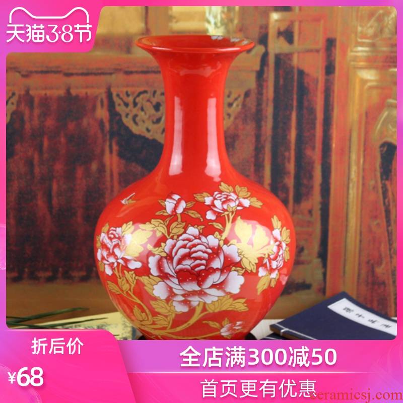 Strong sequence of jingdezhen ceramic vases, large Chinese red porcelain vase landing place wedding household decorations