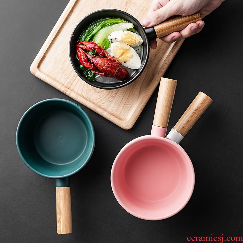 Nordic matte enrolled porcelain tableware with creative wooden rake to use individual joystick to use contracted jobs household rice bowls