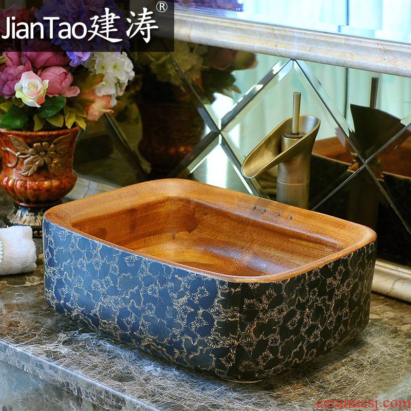 The elegant spillway hole ceramic art basin on The lavatory basin sink brown rectangle pattern