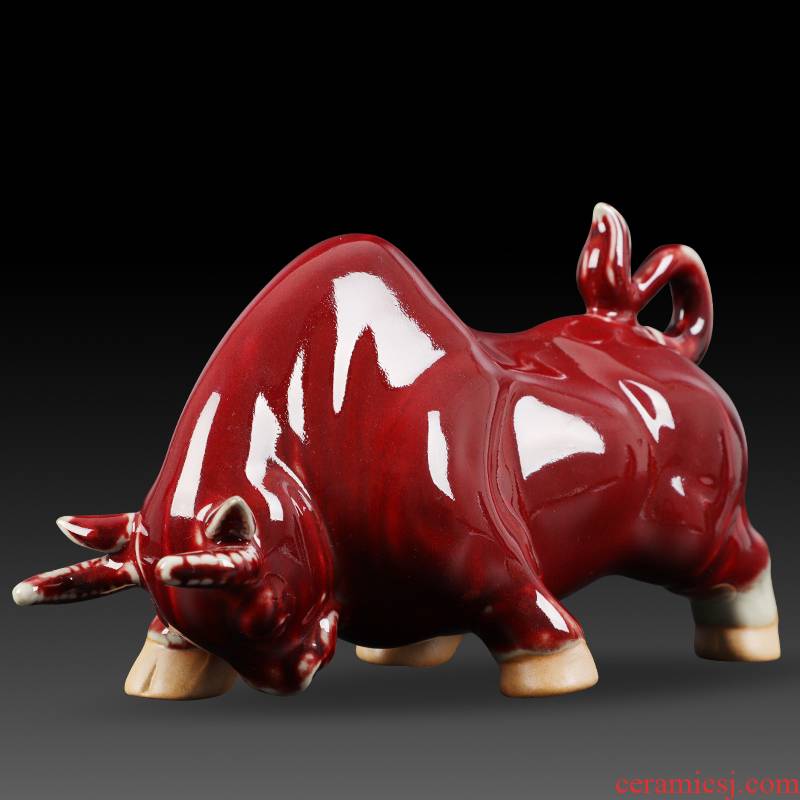 Jun porcelain ceramics creative process variable glaze red bull home office study place feng shui plutus ornament
