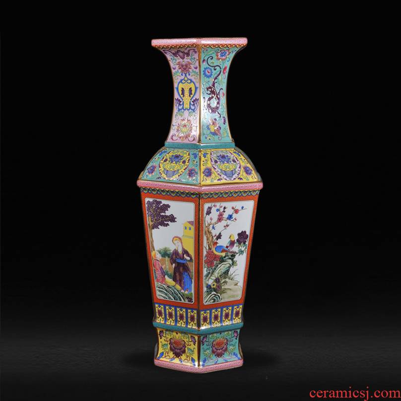 The Qing qianlong year principal colored enamel vase painting of flowers and the characters of archaize porcelain antique curio collection