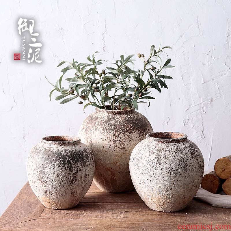 The Home stay ins clay coarse pottery dried flower decoration vase furnishing articles gardening waterscape meaty plant flower pot porous permeability
