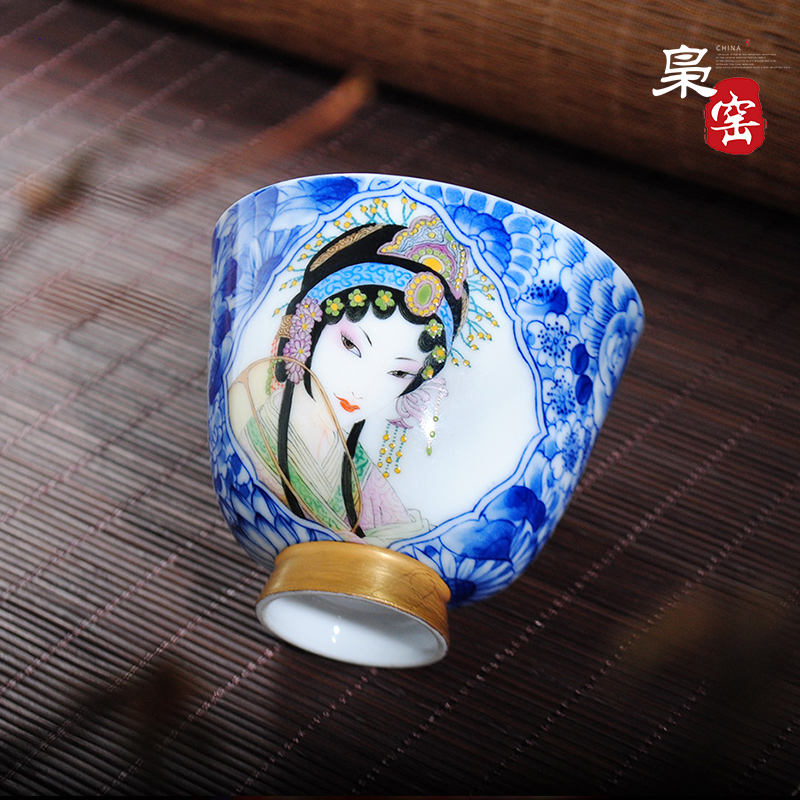 Jingdezhen blue and white kung fu tea set hand - made ceramic cups open hall pastel actress sample tea cup antique small tea cups