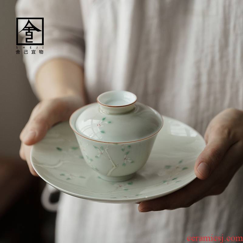 Lao master shifu hand - made orchid tureen bowl three cups to a single jingdezhen porcelain GaiWanCha suit make tea
