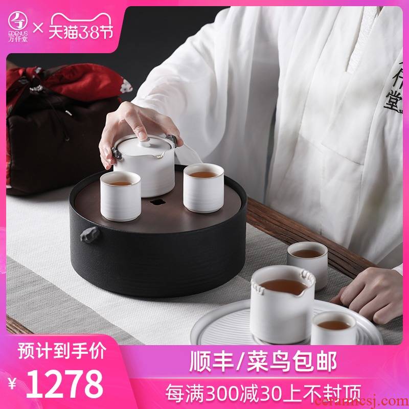 Thousand complete product ceramic tea set # 4 people occupy the business combination between kung fu tea with tea tray landscape