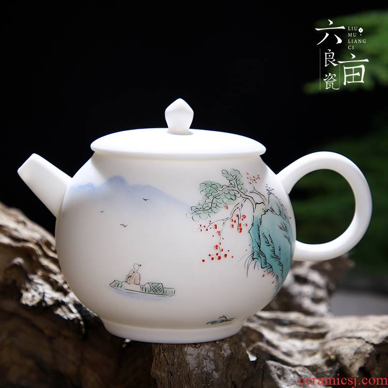 Dehua white porcelain teapot kung fu tea set Chinese hand - made with ceramic filter element burn small single pot of domestic mail