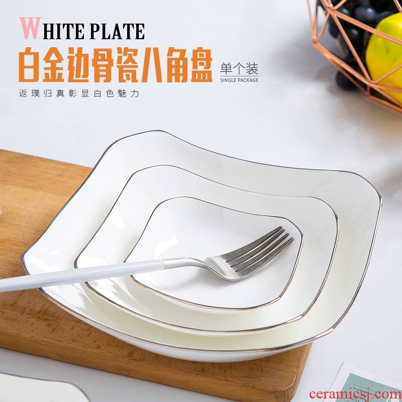 Jingdezhen ceramic tableware Chinese style food dish dish creative household ipads porcelain white Jin Bianpan plate bajiao deep soup plate