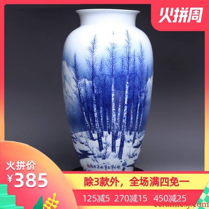 Jingdezhen ceramic I and contracted sitting room place hand - made manually restoring ancient ways of blue and white porcelain vase household decoration
