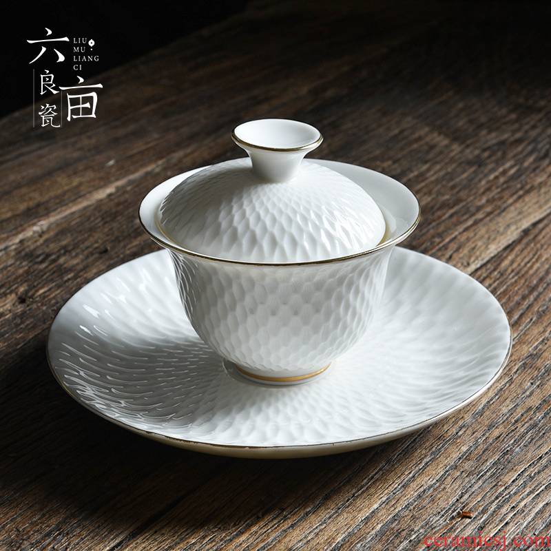 Tureen ceramic tea cups is white porcelain bowl with kung fu tea set white porcelain teapot only three bowls of suit hand grasp pot