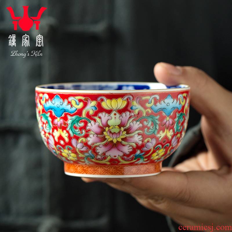 Clock home up with jingdezhen ceramic checking flower is blue and white porcelain enamel enamel see colour master cup sample tea cup single cup bowl