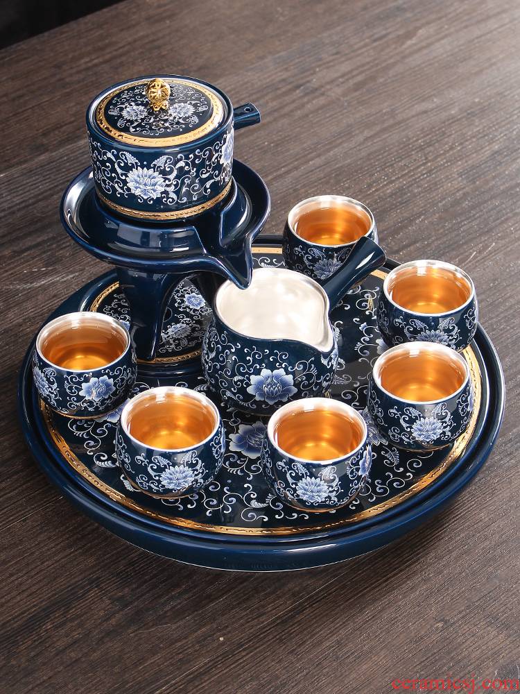 Jingdezhen manual coppering. As silver tea set household contracted lazy people make tea stone mill semiautomatic tea kungfu tea cups