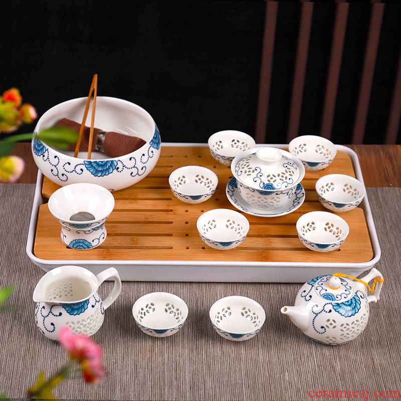 Mercifully kung fu tea set suit small household contracted sitting room of jingdezhen ceramics cup lid bowl of gift boxes