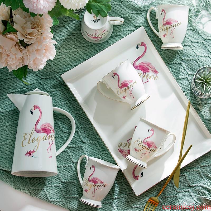 Creative modern flamingos contracted sitting room of a complete set of tea sets cool European cup household ceramic cup 6 pack