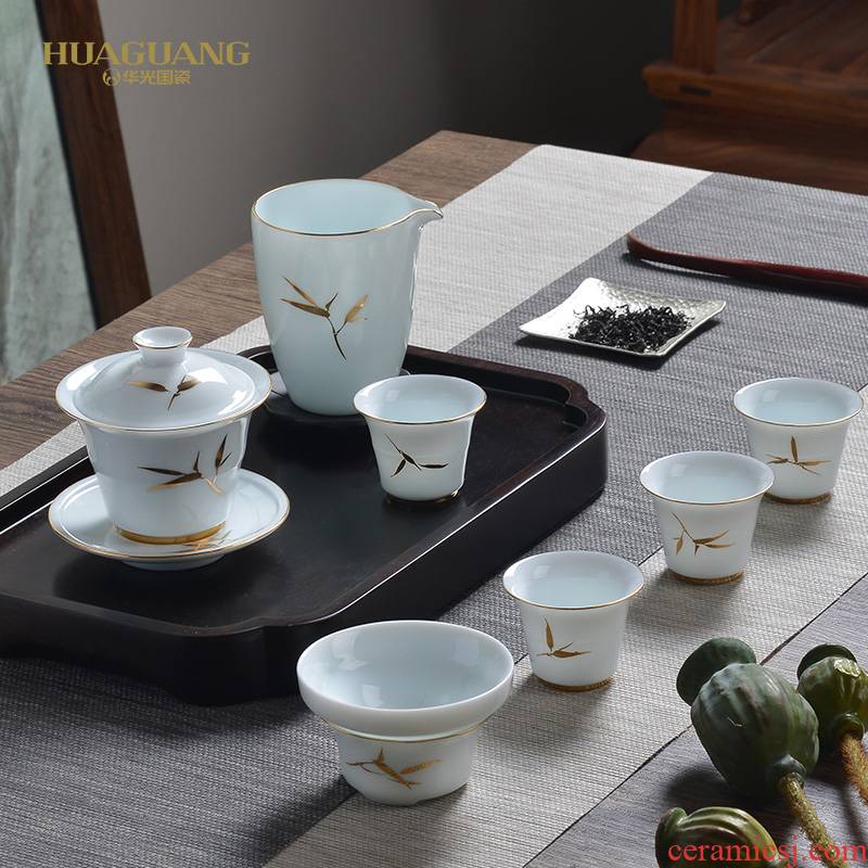 The porcelain tea set of ceramic tea set combination of Huang hua DE Jinzhu kung fu tea tea king