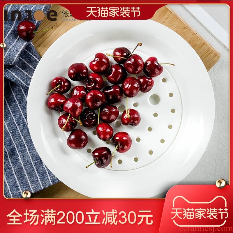 Fruit bowl creative dishes dumplings plate waterlogging under caused by excessive rainfall double - layer plate ipads porcelain plate ceramic household porcelain