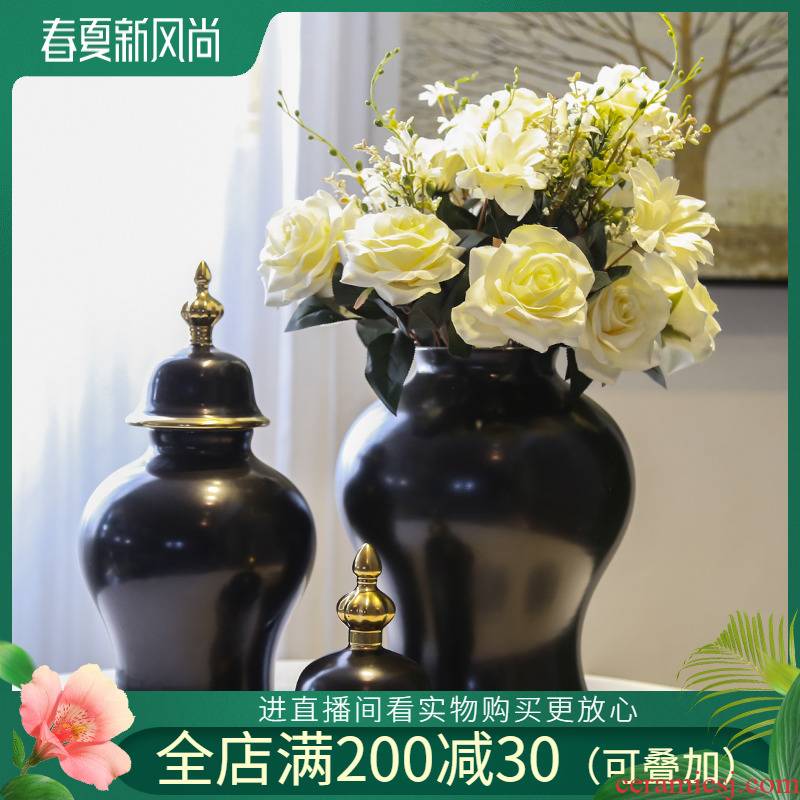 Jingdezhen ceramic vase living room TV cabinet decoration of new Chinese style furnishing articles household soft outfit decoration flower implement simulation flowers