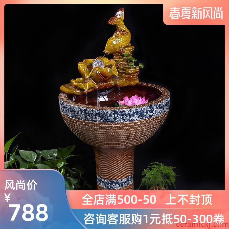 Jingdezhen ceramics pillar landing fish tank oversized LianHe flowerpot brocade carp cylinder goldfish bowl water lily bowl