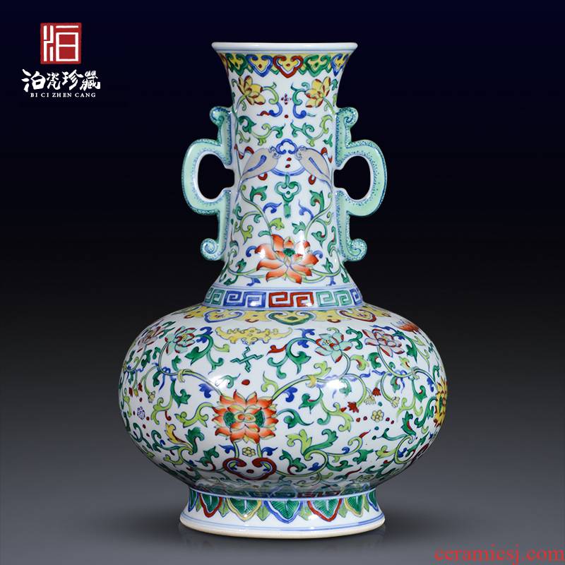Jingdezhen ceramic imitation the qing yongzheng color bucket ears flower vase porch decoration of Chinese style household furnishing articles