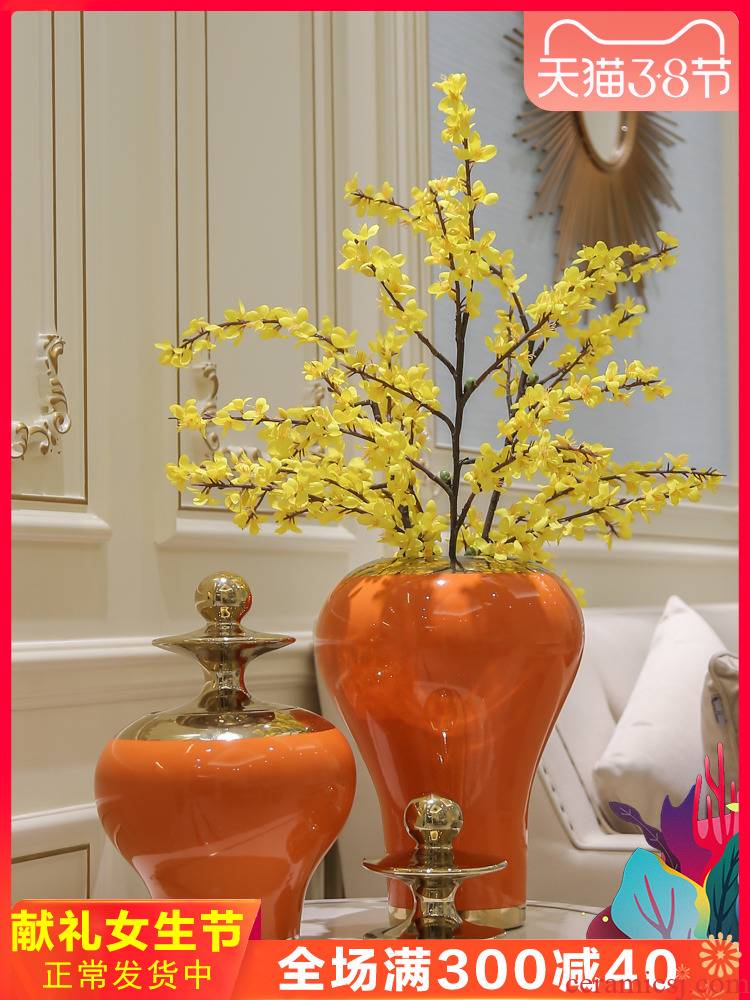 Jingdezhen light European - style key-2 luxury big aureate ceramic vase decoration fashion simple vases, flower implement creative mesa furnishing articles
