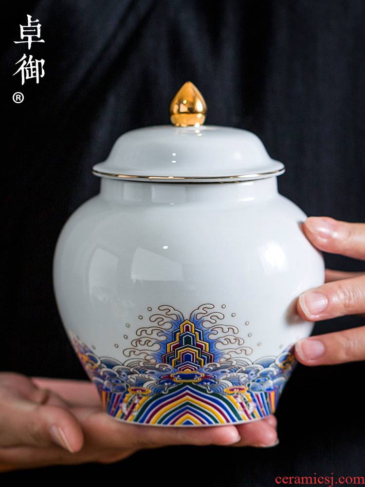 Zhuo royal pu - erh tea half jins seal storage tank a large household round as cans ceramic POTS of tea caddy fixings